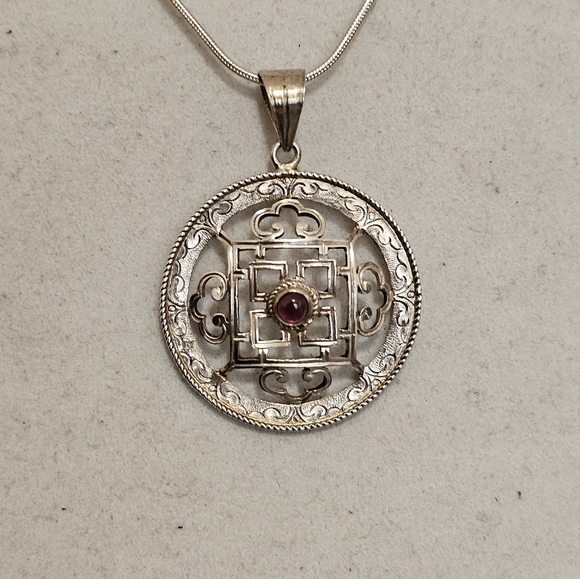 925 Sterling Garnet Necklace Vintage - Picture 12 of 16